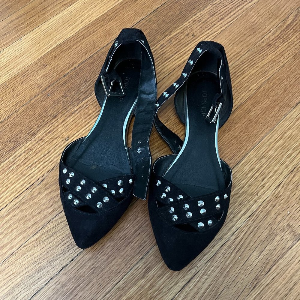 Topshop Studded Flats with Ankle Strap